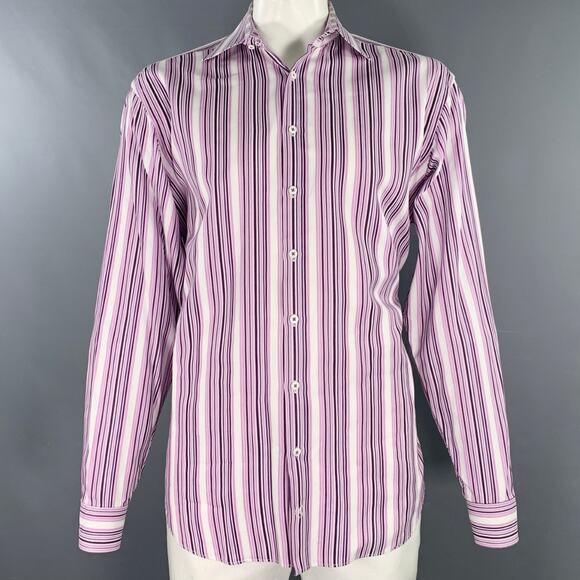BUGATCHI UOMO Size XXL Purple White Stripe Cotton Long Sleeve Shirt - Picture 1 of 8